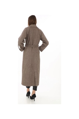 Kadın Uzun Kaşe Kaban Yünlü Dokuma Kaşmir Kumaş, Kruvaze Yaka, Kuşaklı Astarlı Tesettür Uyumlu Şık Vizon