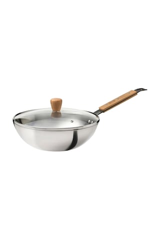 Ikea Vardagen Karbon Çelik Kapaklı Wok Tava 28 Cm Krom - Bej 2 Parça