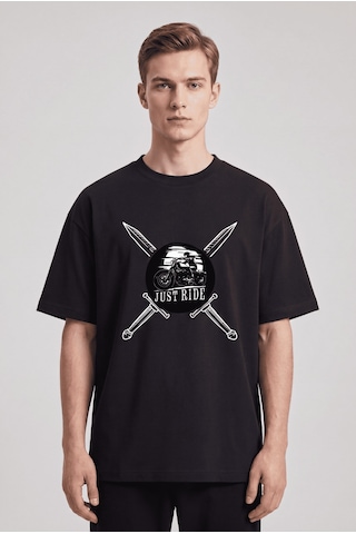 Black Nova Oversize Baskılı Unisex %100 Pamuk T-shirt Sunset Cross Siyah