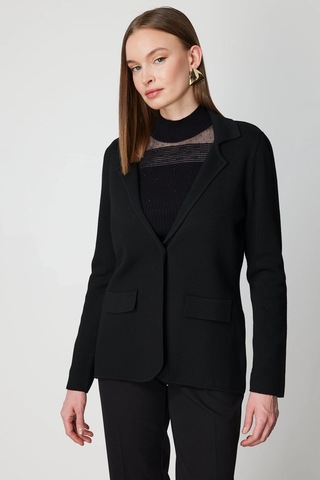 On Fashion Kadın Düğmeli Ceket Yaka Triko Siyah Hırka 63926 Siyah