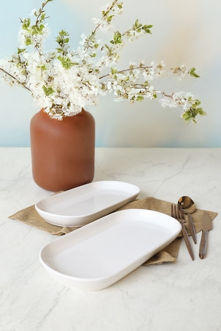 Beyaz Noyan Kayık Tabak 28 Cm 2 Adet 006