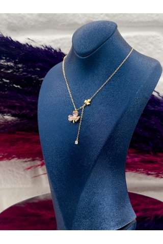 925 Ayar Gümüş Gold Renk Mineli Kelebek Modeli Zarif Kadın Kolye Gümüş