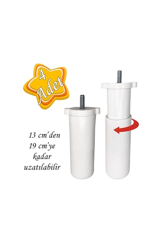 4 Adet Ayarlı Destek Ayağı 13 X 19 Cm Beyaz Gizli Ayak Mobilya Kanepe Baza Koltuk Dolap Tv Ünitesi