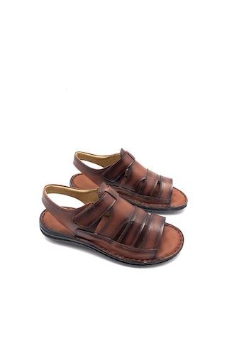 Deritarz Tam Ortopedik Hakiki Deri Masajlı Taba Erkek Sandalet Taba