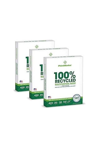 Printworks Yüzde 100 Geri Dönüşümlü Çok Amaçlı Kağıt, 9,1 Kg, 92 Parlak, 8,5 X 11 İnç, 3 Paket 400 Yaprak, Toplam 1200 Yaprak 00018-3 , Beyaz