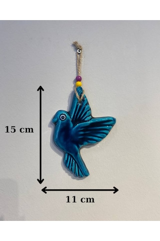 El Yapımı Nazar Boncuğu, Duvar Dekorasyon Ürünü, Seramik, El İşçiliği, Turkuaz Renkte Kuş Desenli -