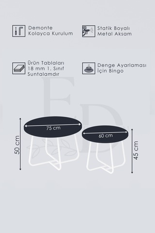 Üsküp Orta Sehpa Takımı Siyah Metal - Beyaz Mermer Tabla