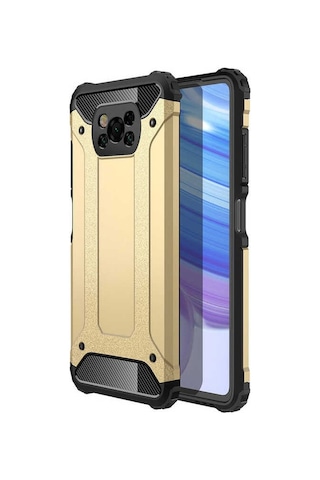 Noktaks - Xiaomi Uyumlu Xiaomi Poco X3 / Poco X3 Nfc / Poco X3 Pro - Kılıf Çift Katman Zırh Tank Crash Military Kapak - Gold