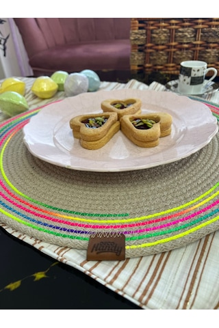 Konyax 39cm Neon Renkli Şeritli Jüt Örme Supla Amerikan Servis Çok Renkli
