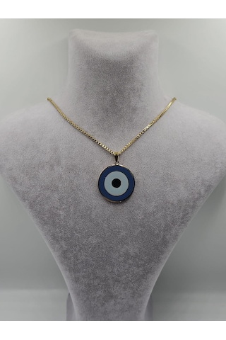 Mineli Nazar Boncuğu Çelik Göz Kolye Altın