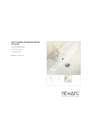 Newarc 921521W Loft Lavabo Bataryası Beyaz