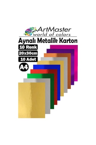 Aynalı Metalik Fon Kartonu 20x30 Cm 10 Renk 1 Paket Dekoratif Pırıltılı Folyo Kağıt Okul Sınıf Renkli Çok Renkli