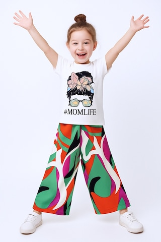 Kız Çocuk Yazlık İkili Takım Baskılı Renk Baloklu B2 Turuncu