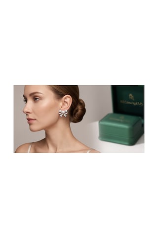 Luxe Pearl Bow Küpe Gümüş
