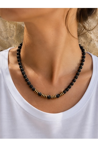 Doğal Siyah Obsidyen Taşlı Kolye 01 - Siyah