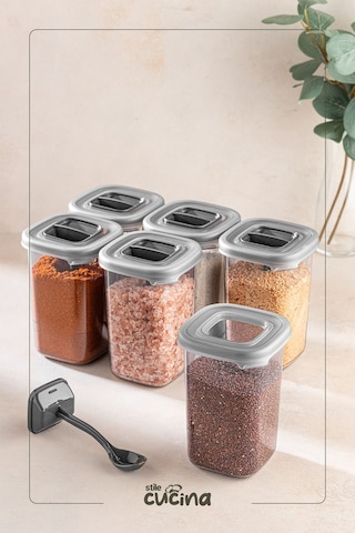 Alessi 6 Adet Kendinden Kaşıklı Etiketli Baharatlık Seti 450 Ml Antrasit Siyah