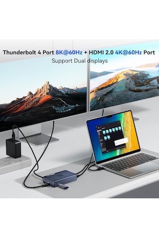 Acasis Tbu405pro Max 6 İn 1 - 2 Adet 8tb M.2 Ssd Takılabilen, 2x 40gbps Thunderbolt 4, Hdmı, Usb 3.2, Pd 100w, Raıd Özellikli, Fanlı Disk Kutusu Ac-tbu405pro-max