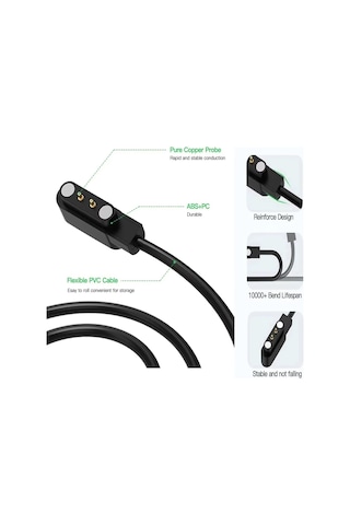 Caseonn Oppo Watch Free Manyetik Usb Hızlı Şarj Kablosu Siyah