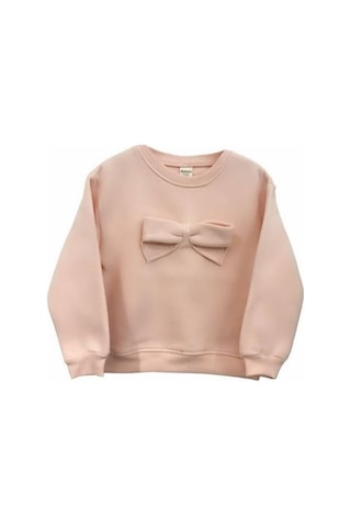 Kız Çocuk Fiyonklu İçi Şardonlu 3 İplik Sweatshirt-15057 SOMON
