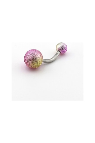 Pembe Sarı Renkli Muz Göbek 8Mm Top Uçlu Çelik Piercing P455G Pembe