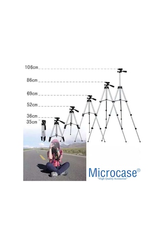 Microcase 3110 Tripod 106 CM + Döner Başlıklı Telefon Tutucu + Bluetooth Kumanda