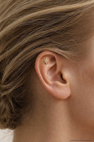 Kutup Yıldızı 18 Ayar Sarı Altın Kaplama Gümüş Flat-lobe Piercing