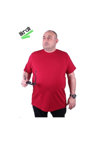 Moc Grande Mocgrande Erkek Büyük Beden Likralı Basic Sıfır Yaka Tişört 11160 Bordo-Bordo Çok Renkli