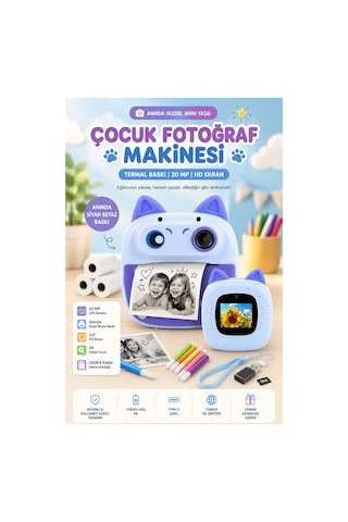 Robeve Anında Termal Baskılı 20 Mp 2.0 Hd Ekranlı Type-c Şarjlı Çocuk Fotoğraf Makinesi