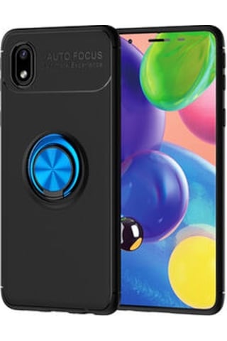 Samsung Uyumlu Galaxy A01 Core Kılıf Yüzüğü Stant Ve Araç Tutucu Olabilen Şık Esnek Premium Silikon Kapak Ryc/ravel Siyah - Mavi