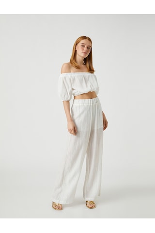 Koton Crop Bluz Omzu Açık Balon Kollu Beyaz 3sak60136cw 3SAK60136CW000