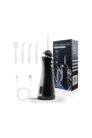 Valkyrie Şarj Edilebilir Diş Protez Bakım Ağız Duşu 4 Başlıklı Taşınabilir 1. Kalite Siyah