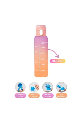 Flosoft Çift Renk Düğmeli Tüp Suluk, Okul Ve Sporcu Matarası, Motivasyonel Su Şişesi 750Ml Turuncu