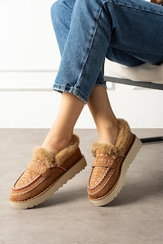 Shoetek Liyi Kadın Kısa İçi Kürklü Hafif Tabanlı Taba Süet Taba
