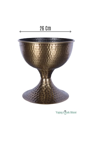 Yapay Çiçek Sitesi Metal Dekoratif Darbeli Vazo 20 Cm Bronz Bronz