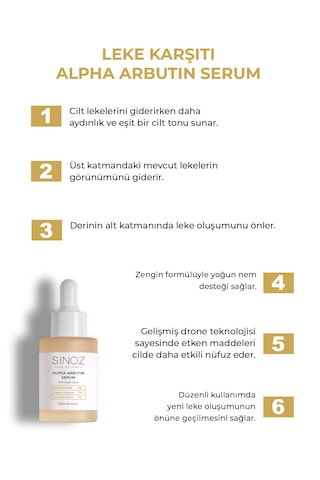 Sinoz Koyu Leke Karşıtı Arbutin Cilt Serumu (Niacinamide 5% + Alpha Arbutin 2%) 30 ML
