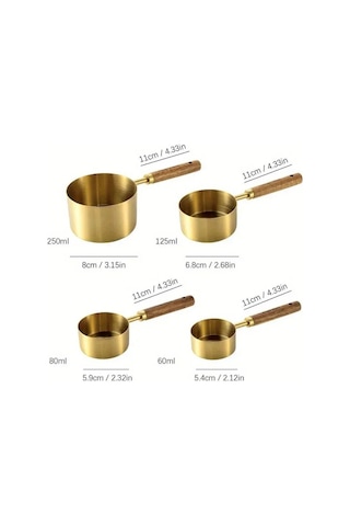 Ahşap Saplı Ölçü Kapları Kaşıkları Paslanmaz Çelik Kahve Ölçü Kaşığı Yeni Pişirme Aletleri Altın