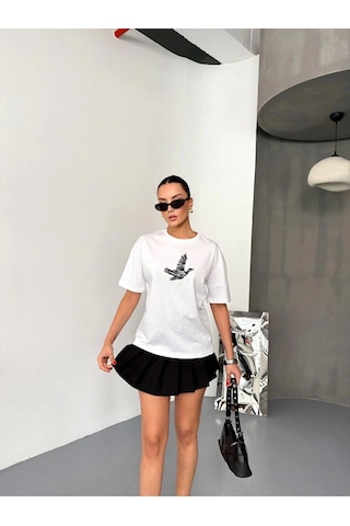 Kısa Kol Baskılı T-shirt - Beyaz Beyaz