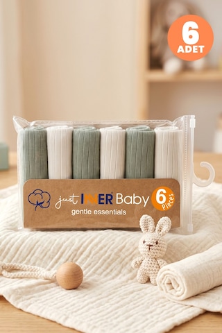 Just Inner Erkek Bebek 6'lı %100 Pamuk Ağız Mendili Düz Renk Dokulu Kutulu Set Nefes Alan Doku 582202 Yeşil