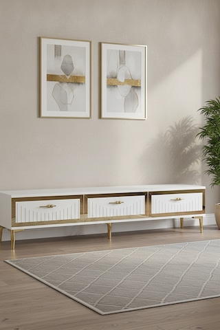 Tsa1802bg Tuna Tv Sehpası Beyaz-gold 180cm Beyaz - Altın