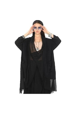 Italyan Büyük Beden Ipek Detaylı Oversize Kaftan & Bluz-9896 Siyah