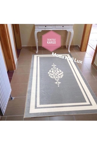 Pasa Gri Kaymaz Tabanlı Makinede Yıkanabilir Halı Kilim Yolluk