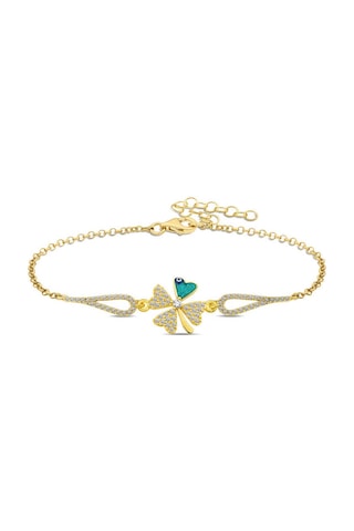 925 Ayar Gümüş Gold Nazarlı Yonca Bileklik Gümüş - Rose Gold