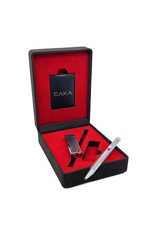 Caka Zen Gümüş Çizgi Kalem Çakmak Seti Gri