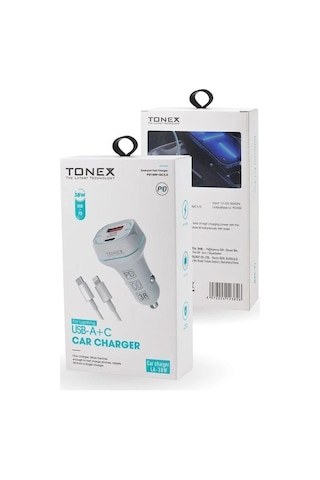 Tonex 38w 2 Girişli Type-c To Lightning Kablolu Araç Şarjı Işıklı La-38w