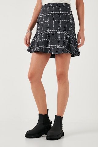 Lela Kareli Volanlı Mini Kışlık Bayan Etek 611Et00176W4 Koyu Gri