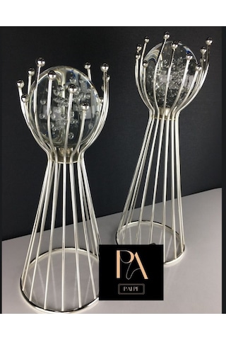 Gümüş G 2'li Ofis Metal Aksesuar Biblo Ev Salon Dekorasyon Obje