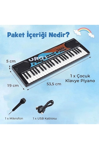 49 Tuşlu Usb Bağlantılı 10 Demo Parçalı 8 Ritimli Eğitici Oyuncak Org Müzikli Piyano