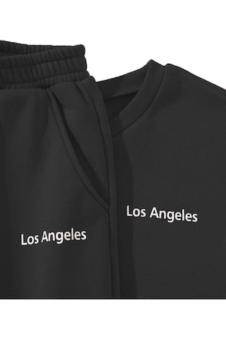 Bisiklet Yaka Kombin Alt Üst Eşofman Takımı Los Angles Siyah