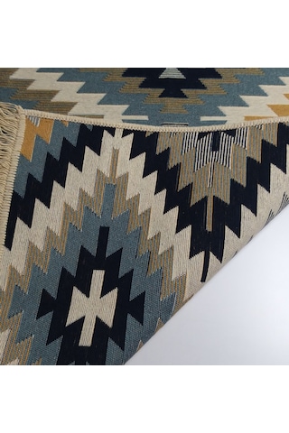 Çift Taraflı Yıkanabilir Dokuma Kilim 6 Metrekare Zilli Turkuaz 200x300cm Turkuaz - Mavi
