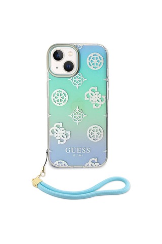 Apple Uyumlu iPhone 15 Plus Kılıf Guess Lisanslı Yazı Logolu Askı İpli Holografik Glitter Peony